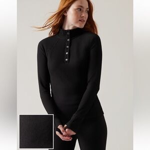Athleta Salutation Ribbed Half Snap Pullover Henley UPF 50+ Black Small NEW
